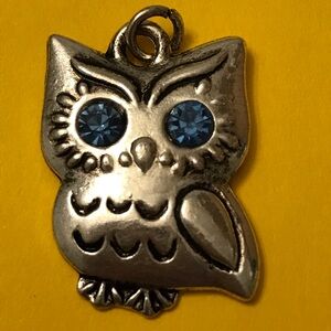 Silver Owl Pendant with Blue Eyes